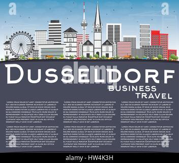 Düsseldorf Skyline mit grauen Gebäude, blauer Himmel und Kopieren. Vector Illustration. Business Travel und Tourismus Konzept mit historischer Architektur. Stock Vektor