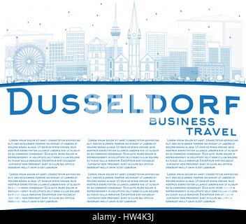 Überblick Düsseldorf Skyline mit blauen Gebäuden und Textfreiraum. Vektor-Illustration. Geschäftsreisen und Tourismus-Konzept mit historischer Architektur. Stock Vektor