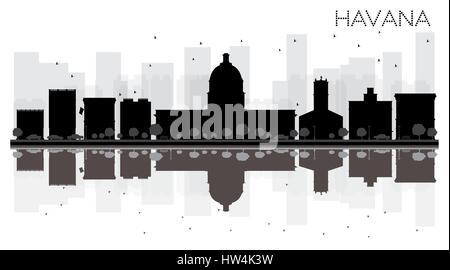 Havanna Skyline der Stadt schwarze und weiße Silhouette mit Reflexionen. Vector Illustration. einfache flache Konzept für Tourismus Präsentation, Banner Stock Vektor