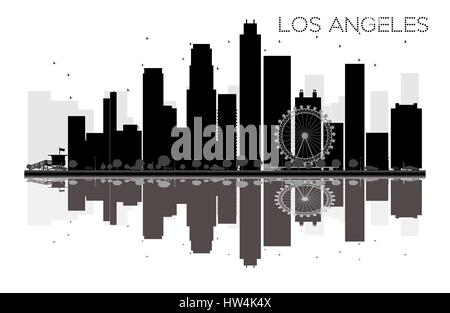 Los Angeles Skyline der Stadt schwarze und weiße Silhouette mit Reflexion. Vector Illustration. einfache flache Konzept für Tourismus Präsentation, Banner Stock Vektor