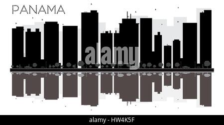 Panama City Skyline schwarze und weiße Silhouette mit Reflexionen. Vector Illustration. einfache flache Konzept für Tourismus Präsentation, Banner, Plakat Stock Vektor