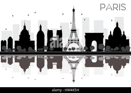 Paris City Skyline schwarze und weiße Silhouette mit Reflexionen. Vector Illustration. einfache flache Konzept für Tourismus Präsentation, Banner, Plakat Stock Vektor