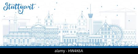 Übersicht Stuttgart Skyline mit blauen Gebäude. Vektor-Illustration. Geschäftsreisen und Tourismus-Konzept mit historischer Architektur. Stock Vektor