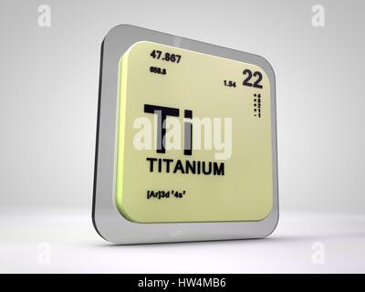Titan - Ti - Chemisches Element Periodensystem 3d render Stockfoto