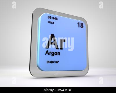 Argon - Ar - Chemisches Element Periodensystem 3d render Stockfoto