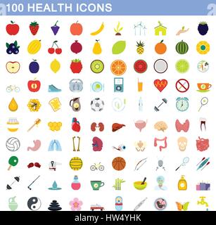 100 Gesundheit Icons set, flach Stil Stock Vektor