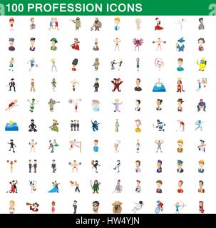 100 Beruf Icons set, cartoon-Stil Stock Vektor