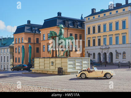 Reiterstandbild von König Karl XIV Johan von Bengt Erland Fogelberg, Slottsbacken, Stockholm, Schweden, Skandinavien Stockfoto