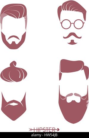 Satz von Hipster Mann Frisuren, Bärte, Schnurrbärte. Schlichtes Design für Logo, silhouette. Vektor-Illustration. Stock Vektor