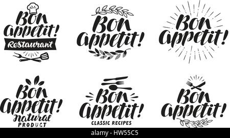 Bon Appetit, Label. Schriftzug für Menü Design Restaurant oder Café. Vektor-illustration Stock Vektor