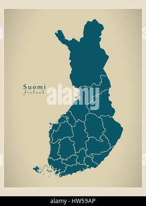 Moderne Karte - Finnland mit Bundesländern FI Stock Vektor