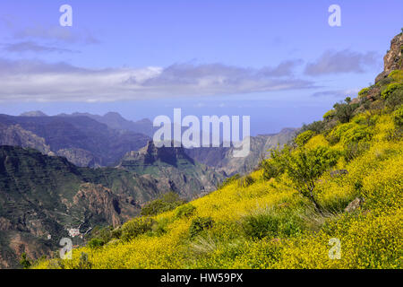 Landschaft von Roque Bentayga, Gran Canaria, Kanarische Inseln, Spanien Stockfoto