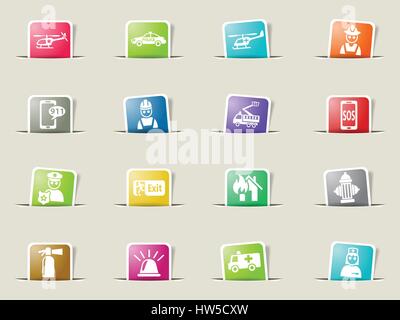 Notfall Web Icons auf Farbe Papier Lesezeichen Stock Vektor