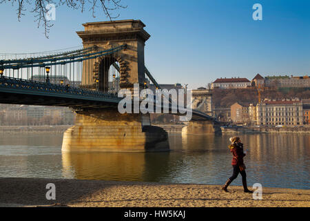 Kettenbrücke über die Donau Ingenieur William Tierny Clark. Budapest Ungarn, Südost-Europa Stockfoto