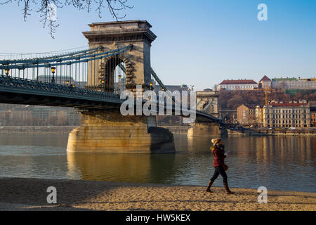 Kettenbrücke über die Donau Ingenieur William Tierny Clark. Budapest Ungarn, Südost-Europa Stockfoto