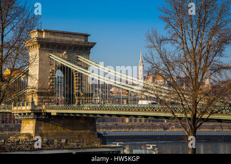 Kettenbrücke über die Donau Ingenieur William Tierny Clark. Budapest Ungarn, Südost-Europa Stockfoto