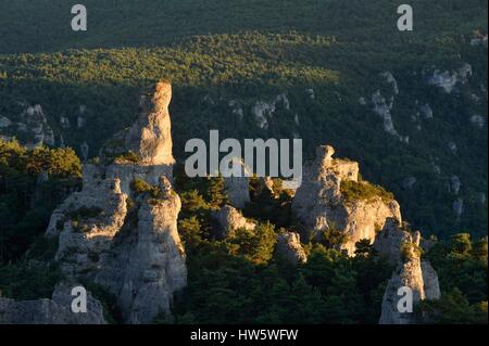 Frankreich, Aveyron, der Causses und der Cevennen, mediterranen Agro pastorale Kulturlandschaft, als Weltkulturerbe von der UNESCO, Cevennen National Park (Parc National des Cevennes), La Roque Sainte Marguerite, chaos Montpellier le Vieux, auf der Causse Noir Stockfoto