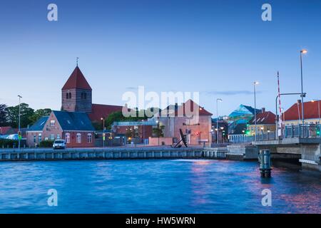 Blick auf Dänemark, Mo, Stege, die Stadt, Dämmerung Stockfoto