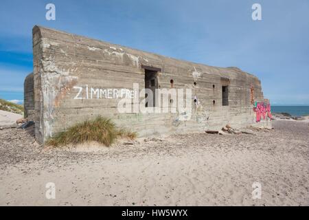 Dänemark, Jütland, Skagen, Grenen, nördlichsten Punkt in Dänemark, wo Skagerrak und Kattegat treffen, deutsche Bunker WW2-Ära Stockfoto