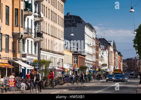 Dänemark, Zealand, Kopenhagen, Norrebro, Norrebrogade Straße Stockfoto