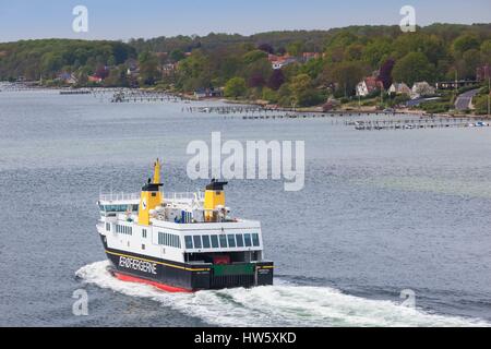 Dänemark, Fünen, Svendborg, erhöhten Blick auf Island Fähre Stockfoto