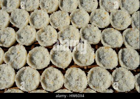 Laos, Luang Prabang Provinz Luang Prabang, aufgeführt als Weltkulturerbe der UNESCO, Phosi Markt, Reiskuchen, trocknen in der Sonne Stockfoto