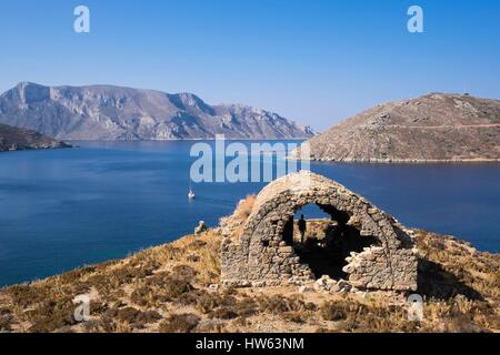 Griechenland, Dodekanes Inselgruppe, Kalymnos Insel Emporios kleiner Hafen, bleibt der frühen christlichen Bäder Stockfoto