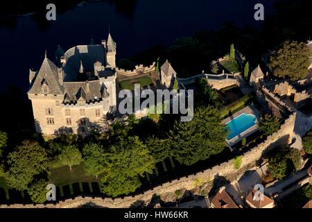 Frankreich, Dordogne, schwarzen Perigord, Dordogne, Vitrac, Montfort Schloss (Luftbild) Stockfoto