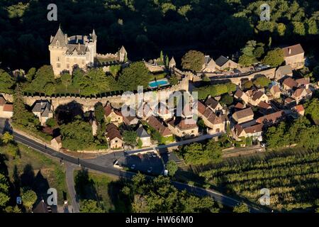 Frankreich, Dordogne, schwarzen Perigord, Dordogne, Vitrac, Montfort Schloss (Luftbild) Stockfoto