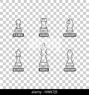 Eine Reihe von Schachfiguren von dünnen Linien mit dem Namen, Vektor-Illustration. Stock Vektor