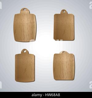 Eine Reihe von hölzernen Brettern zum Schneiden von Lebensmitteln verschiedener Formen, Elemente der Küchendesign, zweite Reihe, Vektor-Illustration. Stock Vektor