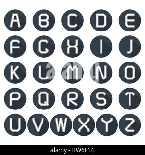 Reihe von runden Icons des lateinischen Alphabets im retro-Stil mit lange Diagonale Schatten, Vektor-Illustration. Stock Vektor