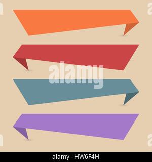 Satz von vier farbigem Papier-Banner, Bänder Origami, der vierte Satz, Vektor-Illustration. Stock Vektor
