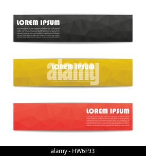 Satz von drei rechteckigen Web-Banner mit Platz für Text, bunte polygonale Muster aus Dreiecken, Banner-Design-Vorlage, Vektor-Illustration. Stock Vektor