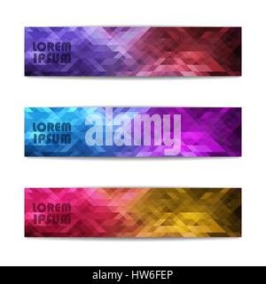 Set von drei rechteckigen Web-Banner mit Platz für Text, heller abstrakten Hintergrund der überlappende Quadrate, Banner-Design-Vorlage, Vektor illustrati Stock Vektor