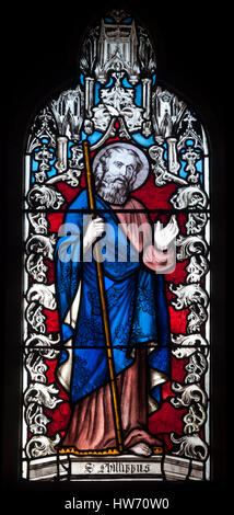St. Phillip Glasmalerei, St. Maria Magdalena Kirche, Boddington, Gloucestershire, England, UK Stockfoto