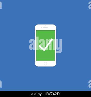 Weißen Häkchen grün Smartphone-Bildschirm. Flaches Design-Vektor-illustration Stock Vektor