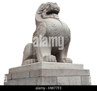 Chinesischen kaiserlichen Löwen, auch genannt Guardian Lion sind eine gemeinsame Darstellung des Löwen in vormodernen China mit weißem Hintergrund Stockfoto