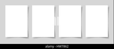 vier Stücke leeres A4 Blatt weißes Papier Stock Vektor