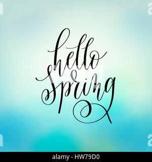 Hallo Frühling Hand Schriftzug Plakat, Kalligraphie Stock Vektor