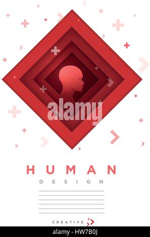 Roten menschlichen Kopf Papier Kunst Stil Vektorgrafik auf vertikale Plakat Design-Vorlage. Elemente werden separat in Vektordatei geschichtet. Stock Vektor