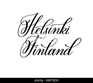 Hand, die den Namen der Hauptstadt Europas - Helsinki Finla Schriftzug Stock Vektor