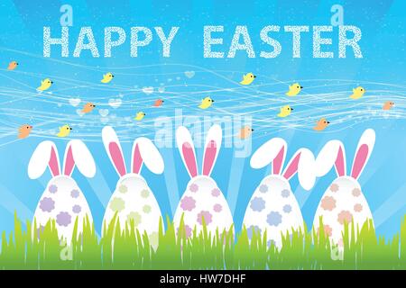 Grußkarte mit mit weißen Osterhase. Lustige Häschen. Osterhase. Stock Vektor