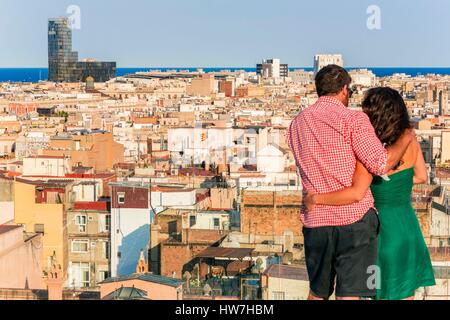 Spanien-Katalonien-Barcelona-Blick von der Dachterrasse des Hotel Yurbban der Altstadt (Sant Pere - Santa Caterina ich la Stockfoto