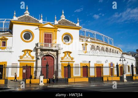 Spanien, Andalusien, Sevilla, Plaza de Toros, die Maestranza Stierkampfarena aus dem achtzehnten Jahrhundert, Stil Barock Sevillas Stockfoto