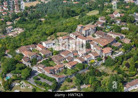 Frankreich, Lot et Garonne, Pujols, gekennzeichnet Les Plus Beaux Dörfer de France (die schönsten Dörfer Frankreichs), das Dorf (Luftbild) Stockfoto