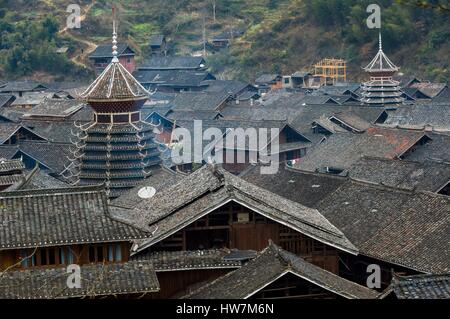 China, Guizhou, Zhaoxing, wenig Kapital der Dong von der Bergkuppe Stockfoto