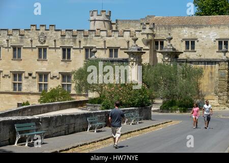 Frankreich, Vaucluse, Avignon, steigen der Artillerie, Fußgänger zu Fuß in einer Straße mit dem Museum des Petit Palais im Hintergrund Stockfoto