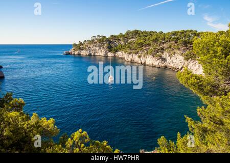 Frankreich, Bouches du Rhone, Cassis, Calanques-Nationalpark, der Bucht von Port-Miou Stockfoto