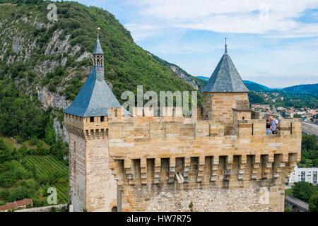 Frankreich, Ariege, Foix, Gaston Phoebus contal Burg der Grafen von Foix und mit Blick auf die Stadt Stockfoto